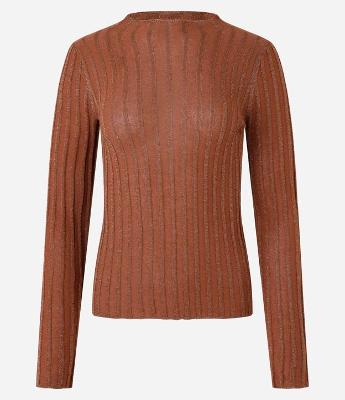 Suéter em Tricô com Listras Texturizadas e Fio Metalizado