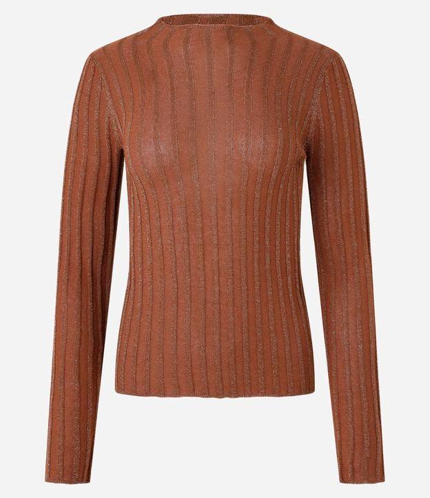 Suéter em Tricô com Listras Texturizadas e Fio Metalizado - 1