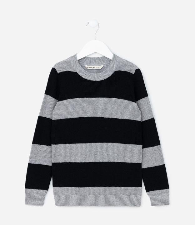 Suéter Infantil Texturizado com Estampa Listrada - Tam 5 a 14 Anos - 1