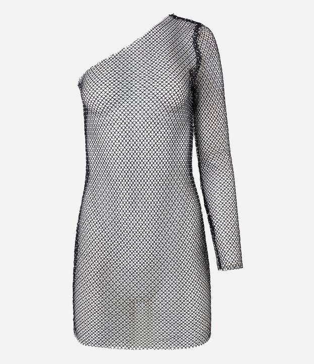Vestido Ombro Só em Malha Mesh com Fio Metalizado - 1