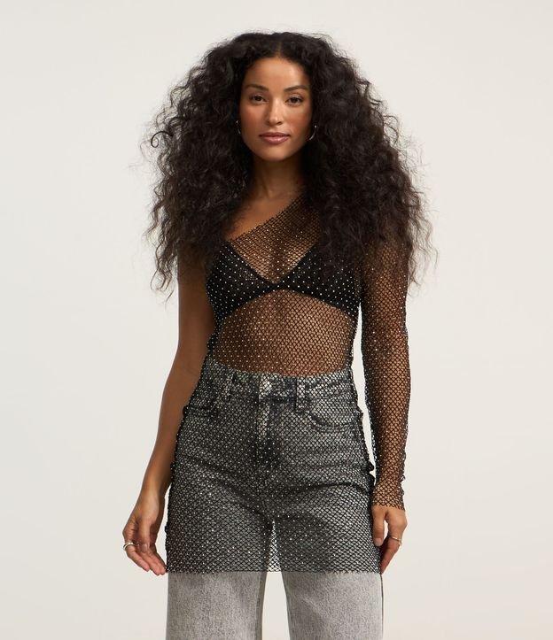 Vestido Ombro Só em Malha Mesh com Fio Metalizado - 2