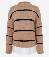 Suéter Listrado em Tricô com Barra Efeito Camisa - 1