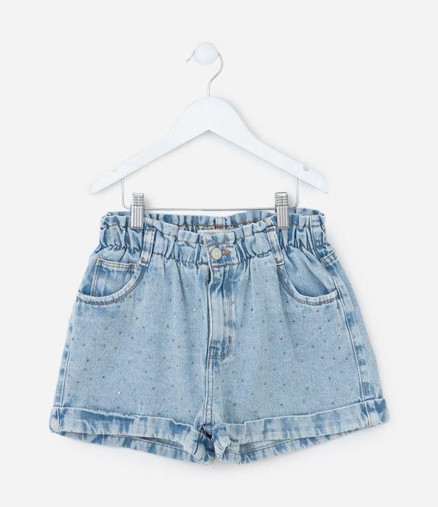 Short Clochard Infantil em Jeans com Aplicação de Brilhos - Tam 5 a 14 Anos - 1