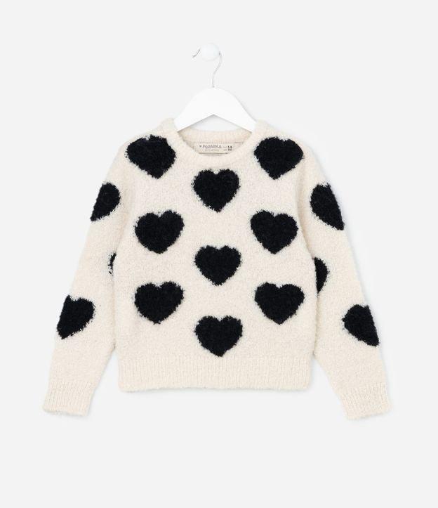 Suéter Infantil em Tricô com Estampa Corações - Tam 5 a 14 Anos - 1