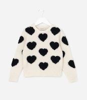Suéter Infantil em Tricô com Estampa Corações - Tam 5 a 14 Anos - 1