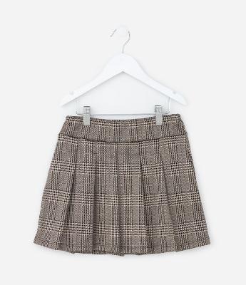 Saia Infantil Plissada com Estampa Xadrez - Tam 5 a 14 Anos