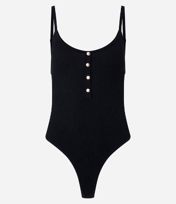 Body de Alça em Tricô Canelado com Botões Metalizados