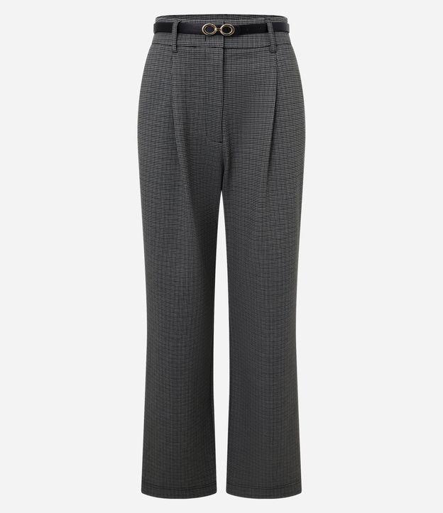 Calça Reta Alfaiatada em Ponto Roma Xadrez com Cinto de PU - 1