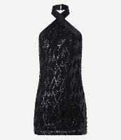 Vestido Curto com Paetês e Gola Halter Cruzada - 1