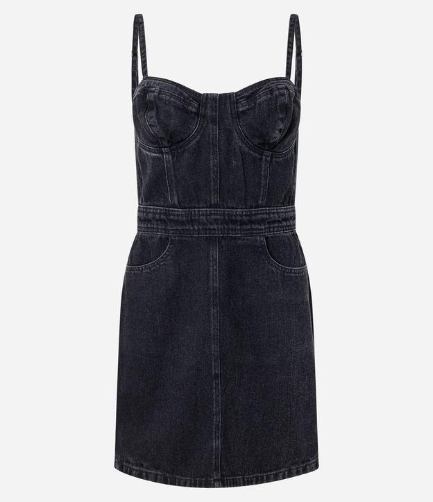 Vestido Curto em Jeans com Busto Corsetado e Zíper - 1
