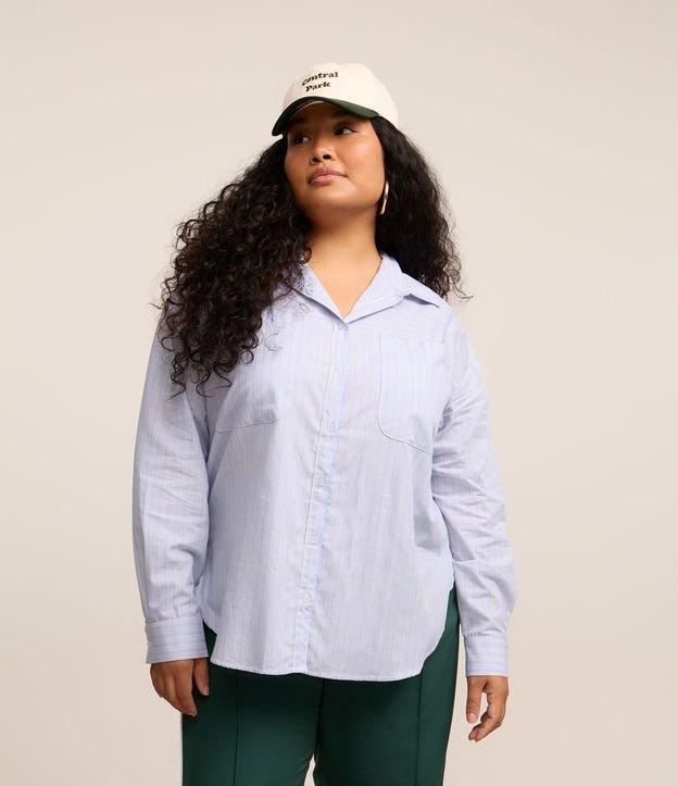 Camisa em Tricoline com Listras Curve & Plus Size - 2