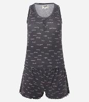 Pijama Short Doll Regata Larga em Ribana com Estampa de Palavras - 1