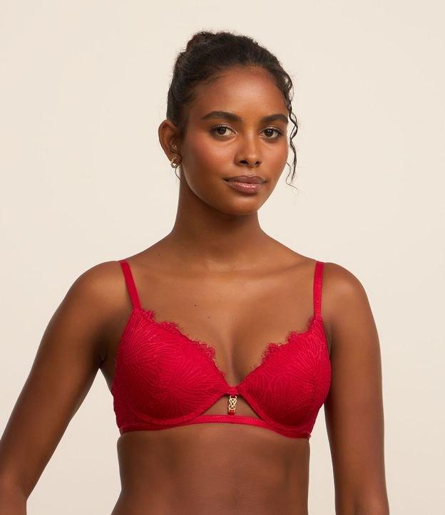 Sutiã Meia Taça Bojo Oco em Renda Floral com Detalhe Metálico - 1