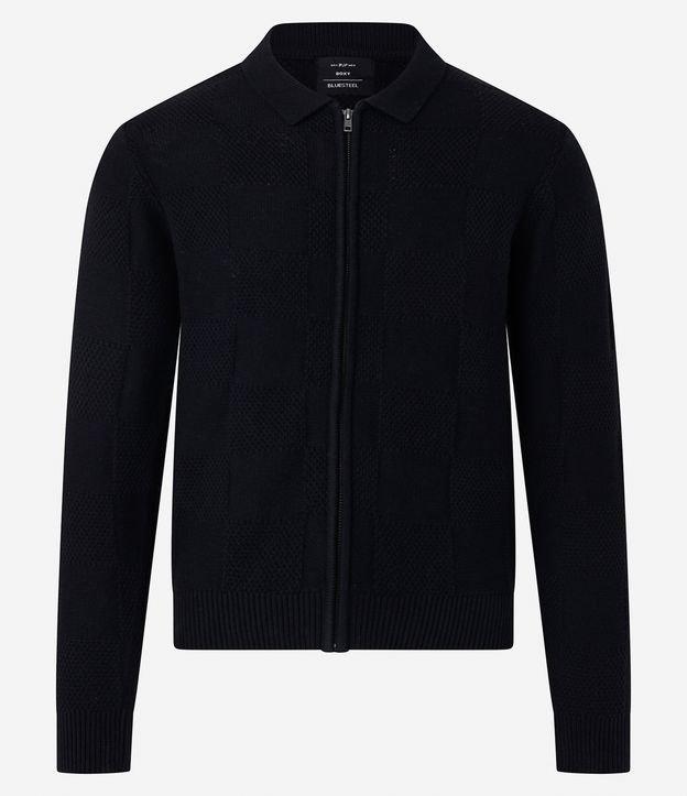 Suéter Aberto Boxy em Algodão com Textura Xadrez - 1