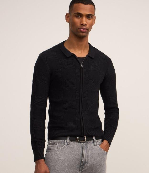 Suéter Aberto Boxy em Algodão com Textura Xadrez - 2