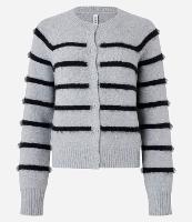 Cardigan Curto em Tricô com Botões e Listras - 1