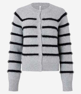 Cardigan Curto em Tricô com Botões e Listras