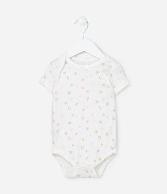 Body Infantil com Estampa Floral e Abelhinhas - Tam RN a 18 meses