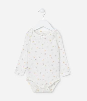 Body Infantil em Algodão com Estampa Floral - Tam RN a 18 meses