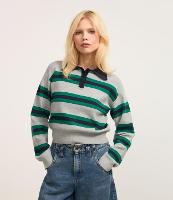 Suéter em Tricô com Listras e Gola Polo - 1