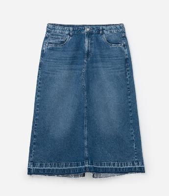 Saia Longa Jeans com Barra Desfeita Curve & Plus Size