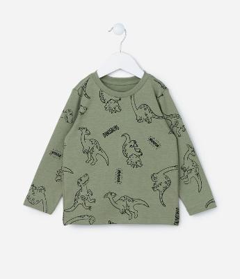 Camiseta Infantil em Suedine com Estampa Dinos - Tam 1 a 6 Anos