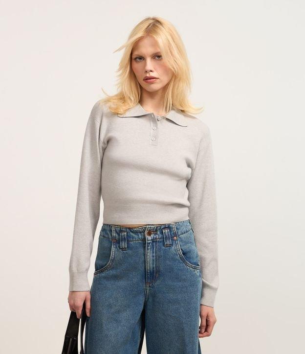 Suéter em Tricô com Gola Polo e Botões na Vista - 1