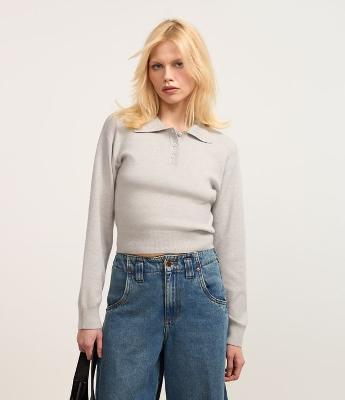 Suéter em Tricô com Gola Polo e Botões na Vista