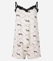 Pijama Short Doll em Viscose com Rendinha e Estampa de Onças - 1