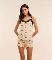 Pijama Short Doll em Viscose com Rendinha e Estampa de Onças - 2