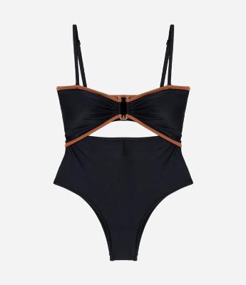 Maiô em Microfibra com Recorte Vazado e Aviamento