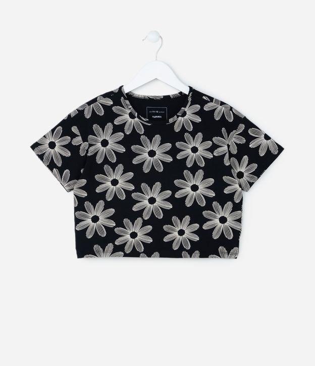 Camiseta Curta Infantil com Estampa Floral - Tam 5 a 14 Anos - 1