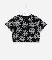Camiseta Curta Infantil com Estampa Floral - Tam 5 a 14 Anos - 1