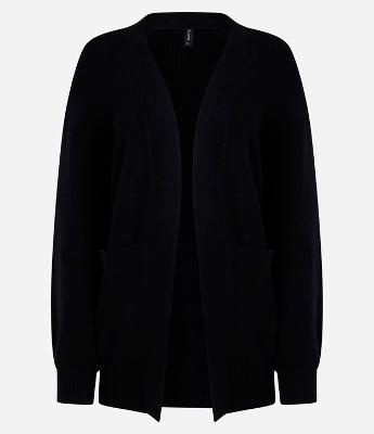 Cardigan Alongado em Tricô com Bolsos e Manga Bufante