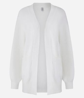 Cardigan Alongado em Tricô com Bolsos e Manga Bufante