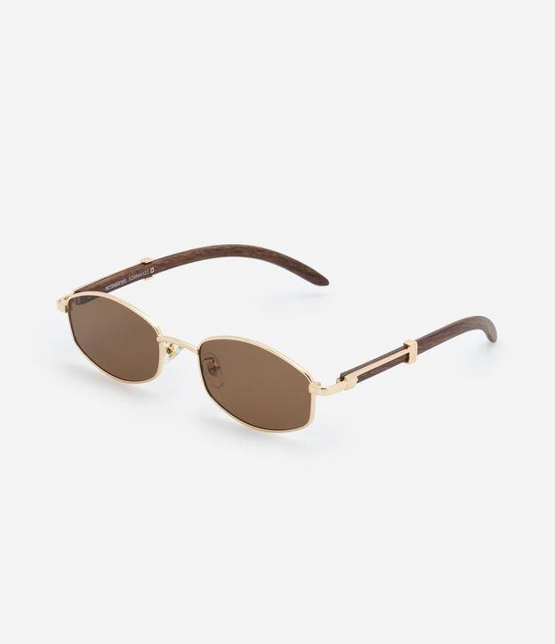 Óculos Redondo em Metal com Haste Detalhada em Madeira - 1