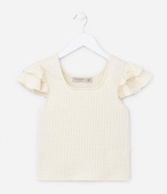 Blusa Cropped Infantil com Textura e Babadinhos - Tam 5 a 14 Anos