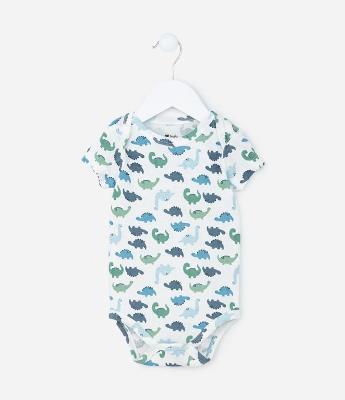 Body Infantil em Ribana com Estampa Dinos - Tam RN a 18 meses
