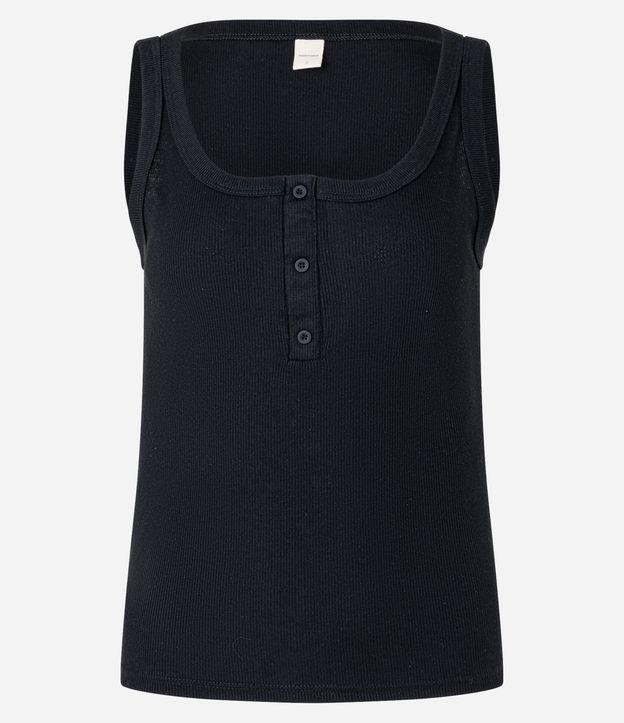 Blusa Regata em Ribana com Meia Vista de Botões - 1