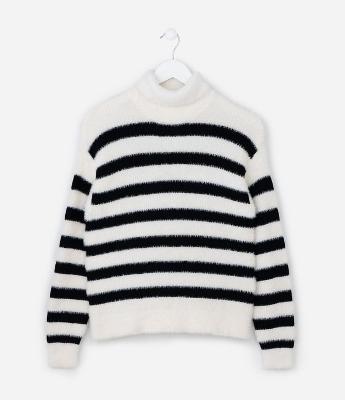 Suéter Infantil Peludinho com Estampa Listrada - Tam 5 a 14 Anos