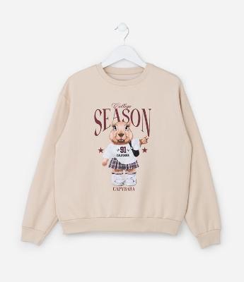 Casaco Infantil com Estampa Capivara College Season - Tam 7 a 14 Anos