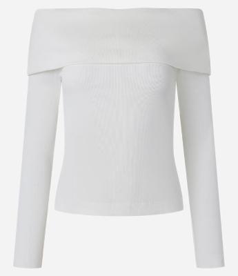 Blusa Ombro a Ombro em Ribana Canelada com Pala Virada