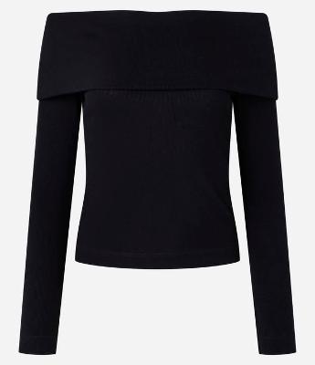 Blusa Ombro a Ombro em Ribana Canelada com Pala Virada