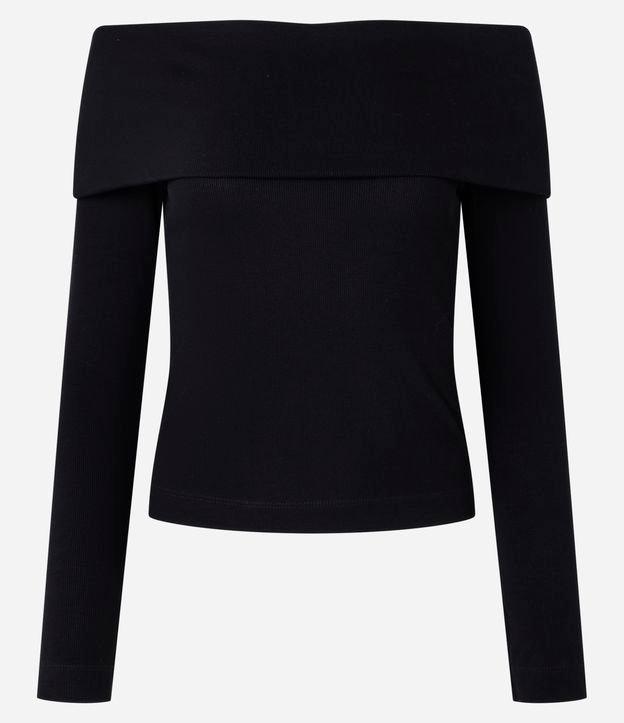 Blusa Ombro a Ombro em Ribana Canelada com Pala Virada - 1