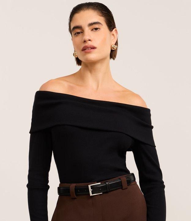 Blusa Ombro a Ombro em Ribana Canelada com Pala Virada - 2