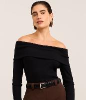 Blusa Ombro a Ombro em Ribana Canelada com Pala Virada - 2