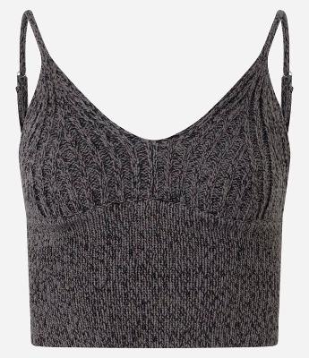 Blusa Cropped em Tricô com Fio Metalizado e Alça Regulável