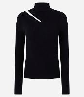 Blusa Ajustada em Tricô Leve com Gola Alta e Abertura no Ombro - 1