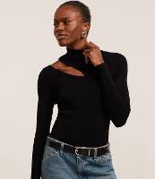 Blusa Ajustada em Tricô Leve com Gola Alta e Abertura no Ombro - 2