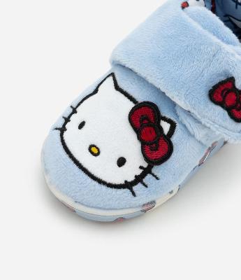 Pantufa Infantil com Bordado Hello Kitty e Pompom - Tam 19 a 28